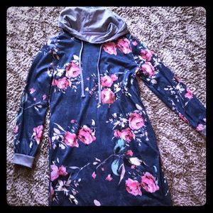 Floral hooded sweater dress